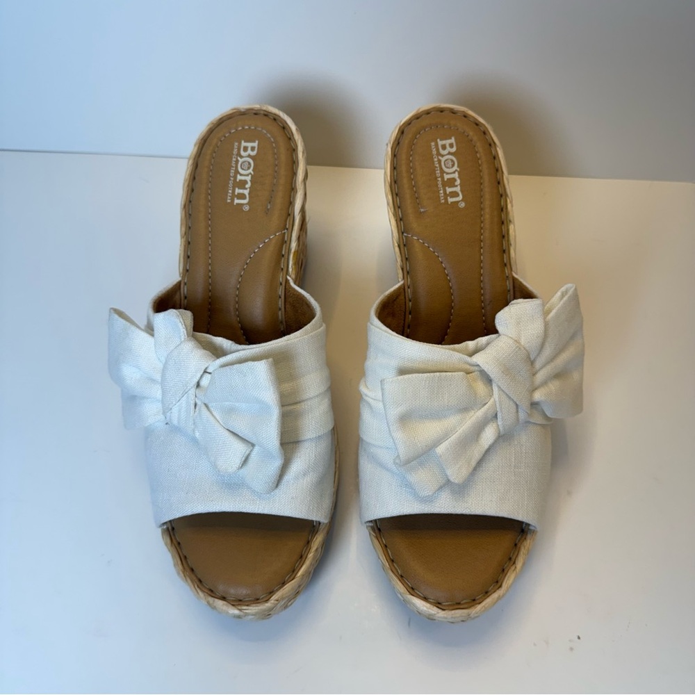 Børn Adalia Raffia Platform Wedge Sandals Ivory Bow Womens Size 9M - Picture 7 of 12